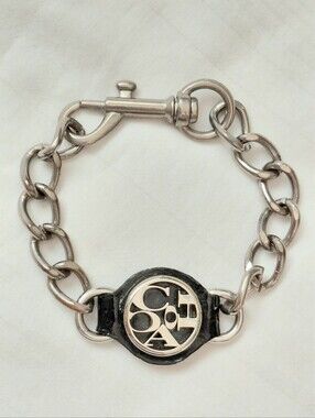 Coach Silver Black Leather Bracelet